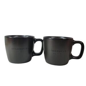 Starbucks SEA 71 WA Mug Set Black 12oz Spell Out Logo Square Handle Matte 2018